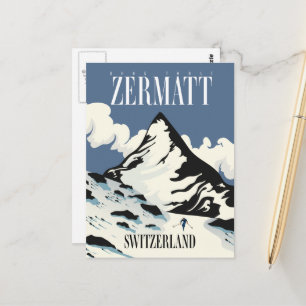 Postal Impresora de esquí de Zermatt Suiza