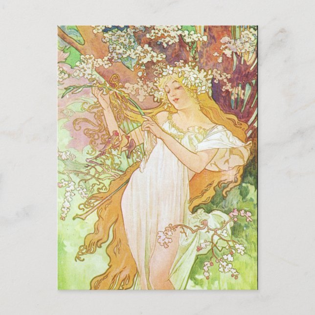 Postal Impresoras Alphonse Mucha/Primavera, 1896 (Anverso)