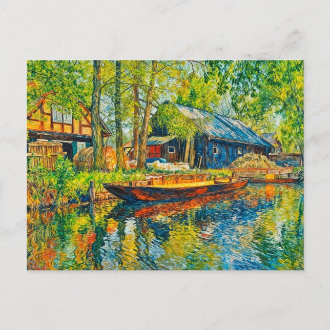 Postal Impressionist Spreewald Farmhouse with Wooden Boat (Anverso)