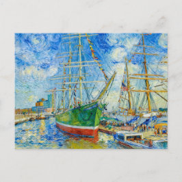 Postal Impressionist Tall Ship in Hamburg Harbor with Ref