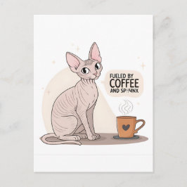 Postal Impulsado por café e ilustraciones de gatos Sphynx