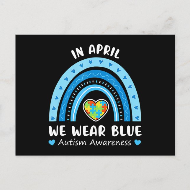Postal In April We Wear Blue Rainbow Autism Awareness Puz (Anverso)