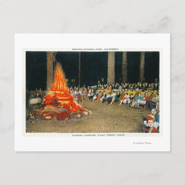 Postal Incendio nocturno en Giant Forest Lodge (Anverso)