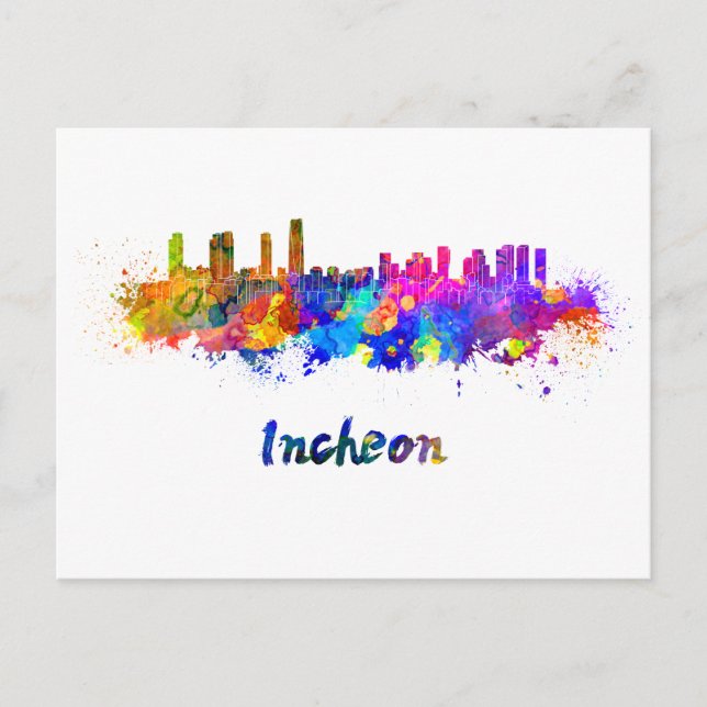 Postal Incheon skyline in watercolor (Anverso)