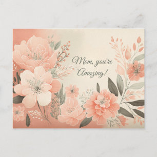Postal Increíble Mamá con Flores de Acuarela Coral