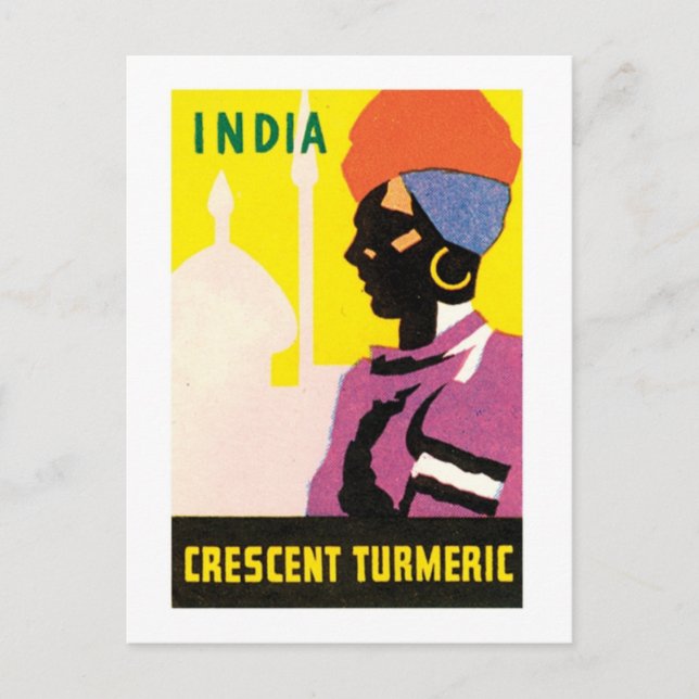 Postal India Crescent Turmeric Vintage Label (Anverso)