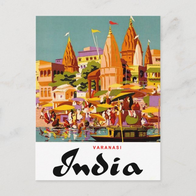 Postal India, edificios tradicionales en la ciudad de Var (Anverso)