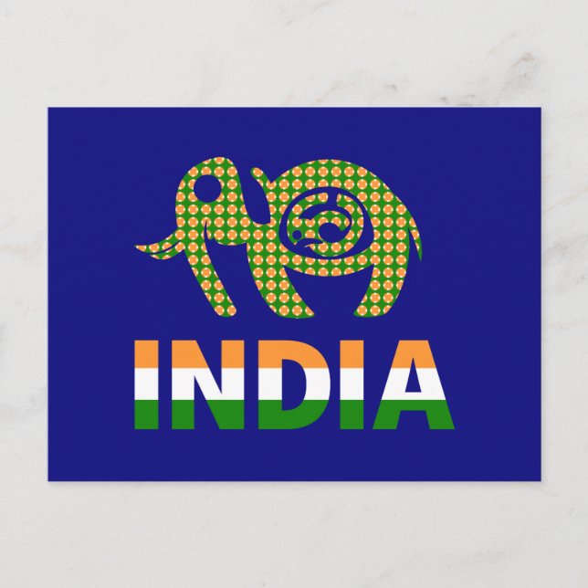 Postal India, elefante pintado (Anverso)