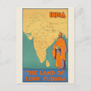 Postal India La tierra del Señor Buda Póster Vintage 1930