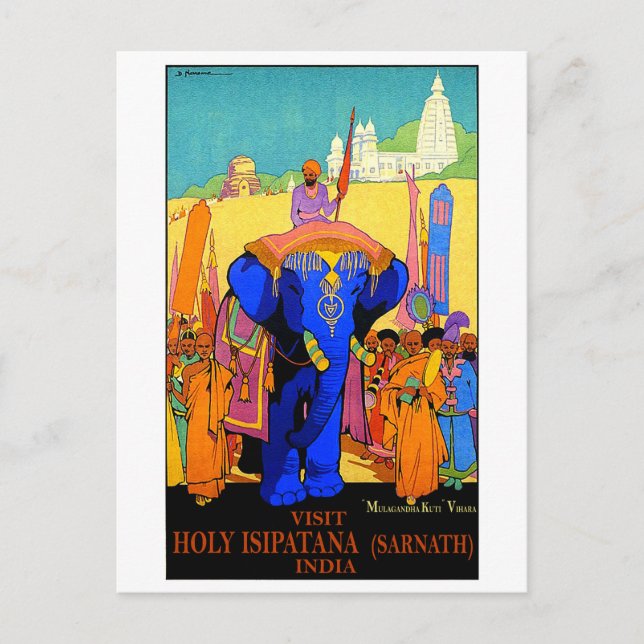 Postal India, santa Isipatana, elefante azul, cosecha (Anverso)