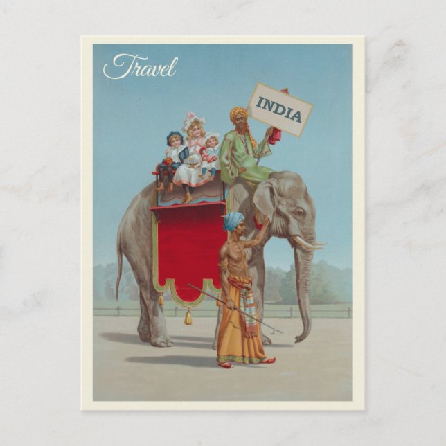 Postal India: Viaje de elefantes de época (Anverso)