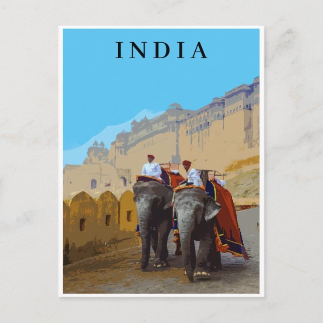 Postal India: Viajes de elefantes al estilo retro (Anverso)
