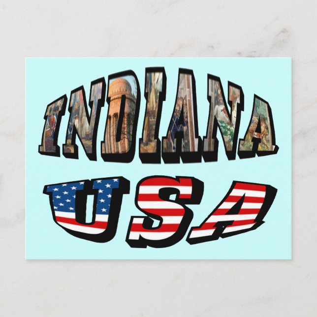 Postal Indiana Bandera de Estados Unidos y foto de estado (Anverso)