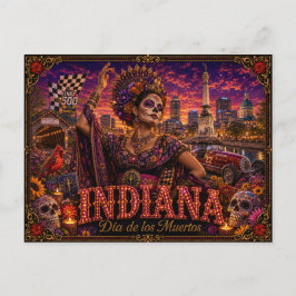 Postal Indiana Día de los Muertos Retro