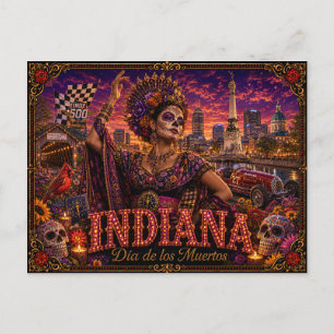 Postal Indiana Día de los Muertos Retro