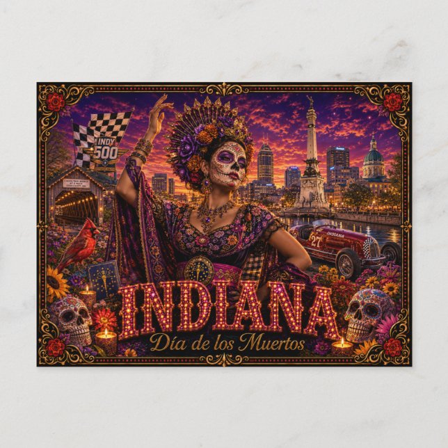 Postal Indiana Día de los Muertos Retro (Anverso)