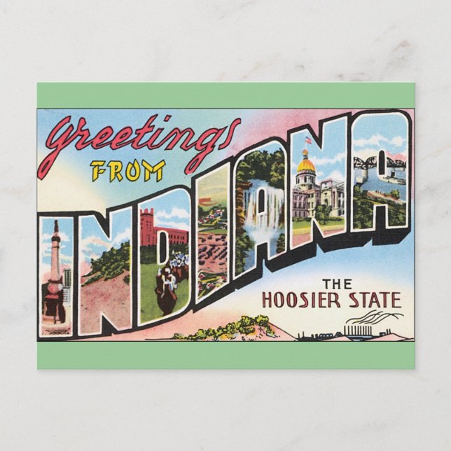 Postal Indiana - Diseño de Postacard Vintage (Anverso)