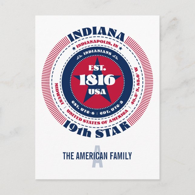 Postal Indiana, Indianápolis, IN, Patriótico, Monograma (Anverso)