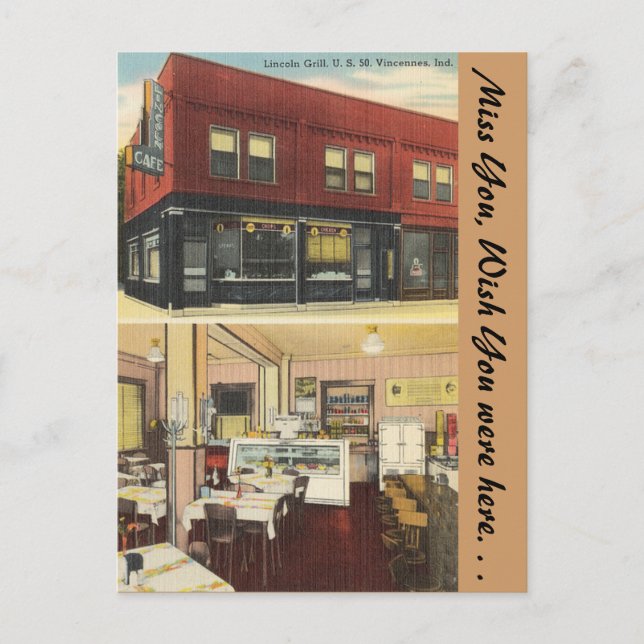 Postal Indiana, Lincoln Grill, Vincennes (Anverso)