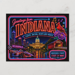 Postal Indiana Neon Estado Retro Vintage