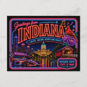 Postal Indiana Neon Estado Retro Vintage
