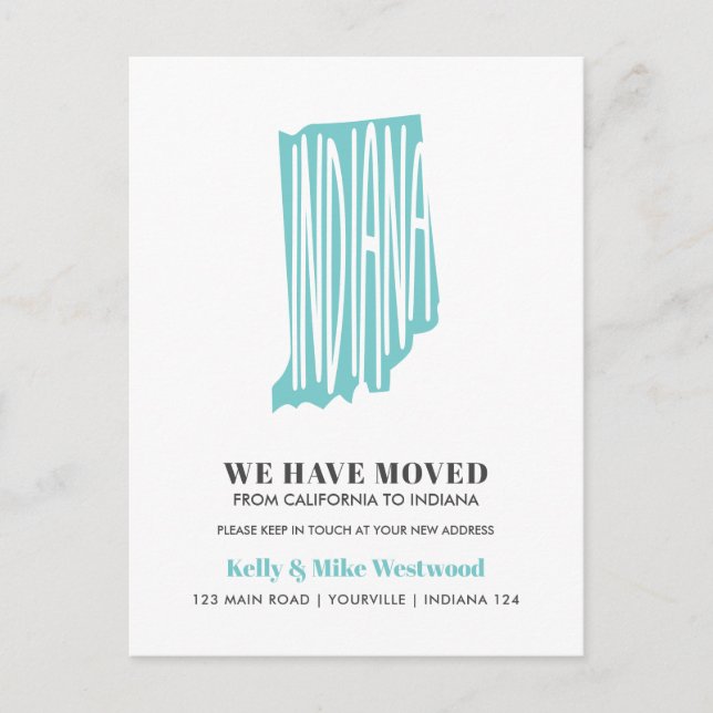 Postal INDIANA Nos hemos mudado Nueva dirección Nuevo Hog (Anverso)