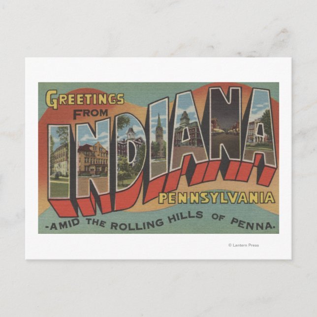 Postal Indiana, Pensilvania - Escenas de letras grandes (Anverso)