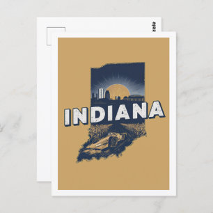 Postal Indiana Retro Travel Design Icónico Estados Unidos