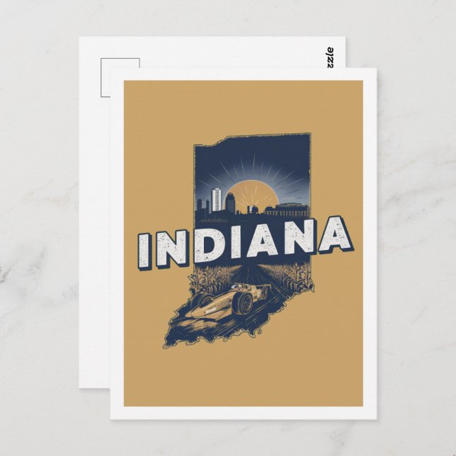 Postal Indiana Retro Travel Design Icónico Estados Unidos (Anverso / Reverso)