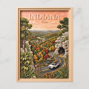 Postal Indiana viaje por carretera naturaleza vintage cue