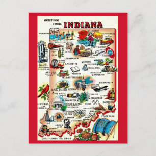 Postal Indiana vintage ilustrada