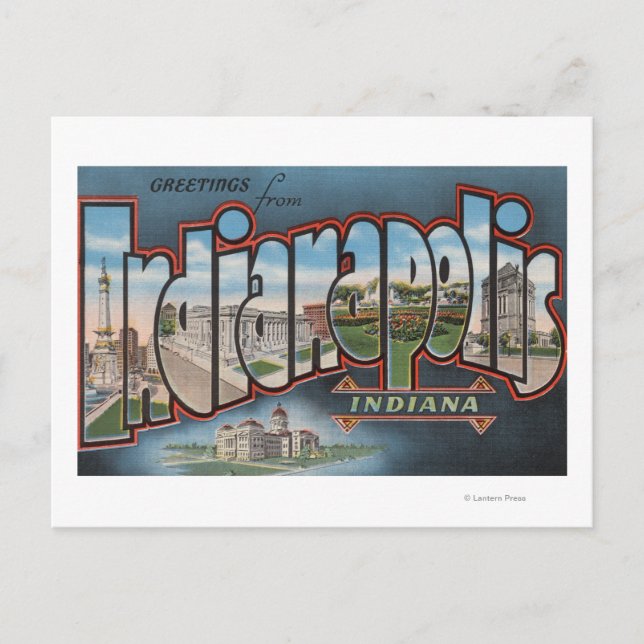 Postal Indianápolis, Indiana - Escenas de letras grandes  (Anverso)