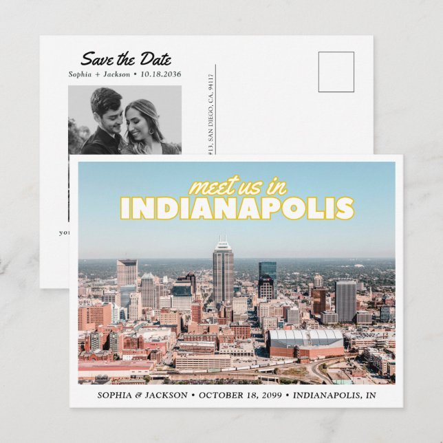 Postal Indianapolis Save the Date Retro Wedding Postcard (Anverso / Reverso)