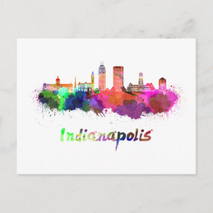 Postal Indianapolis skyline in watercolor