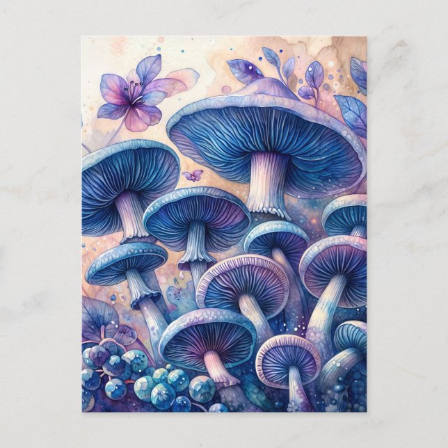Postal Indigo Milk Cap Mushroom Watercolor Art (Anverso)