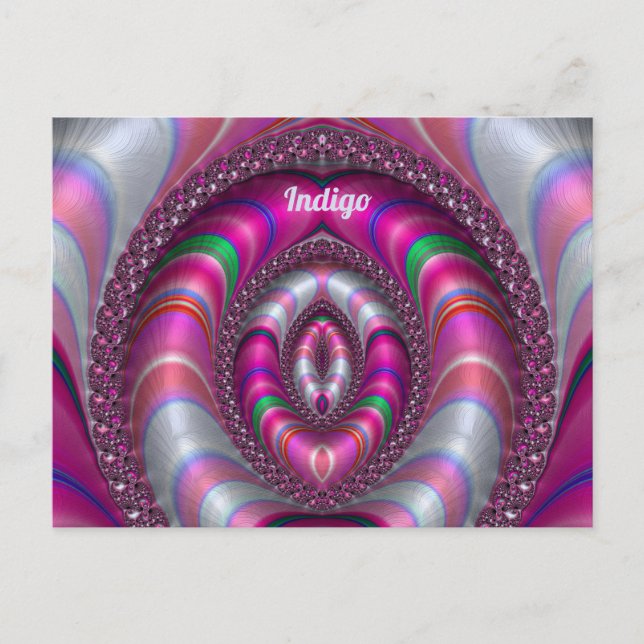 Postal INDIGO ~ PINK 3D Diseño fractal ~ (Anverso)