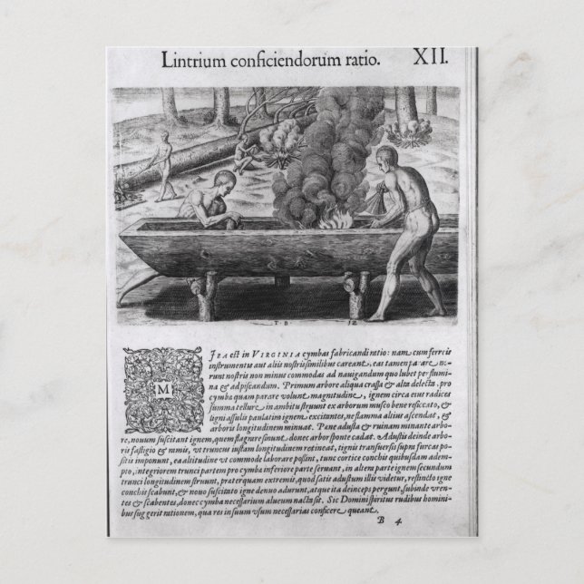 Postal Indios de Virginia haciendo botes de dugout (Anverso)