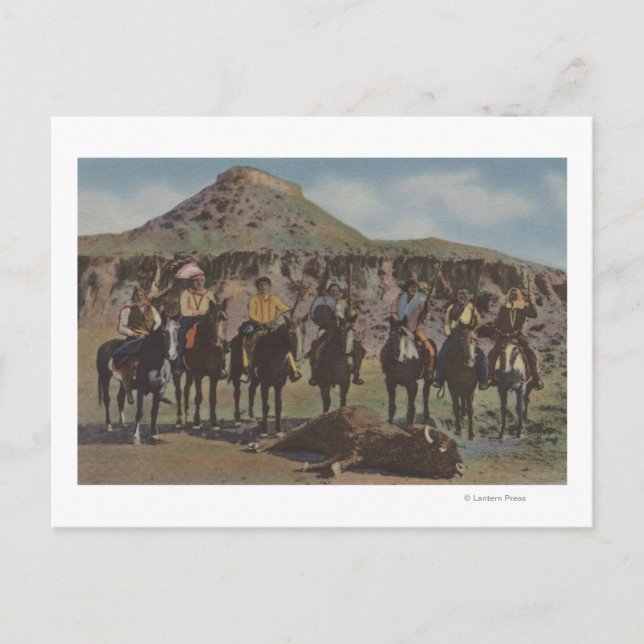 Postal Indios del Noroeste - Caza de búfalos e indios (Anverso)