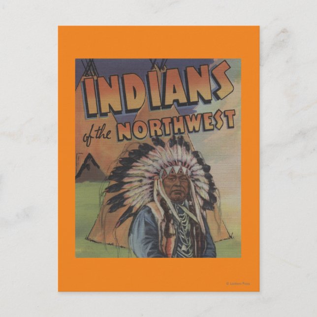 Postal Indios del noroeste - Jefe y equipo indio (Anverso)
