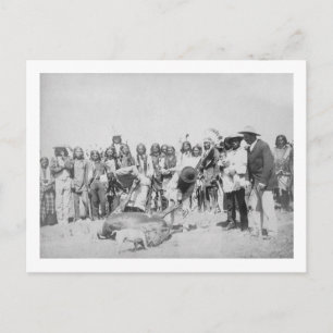 Postal Indios lakota despellejando fotografía de ganado