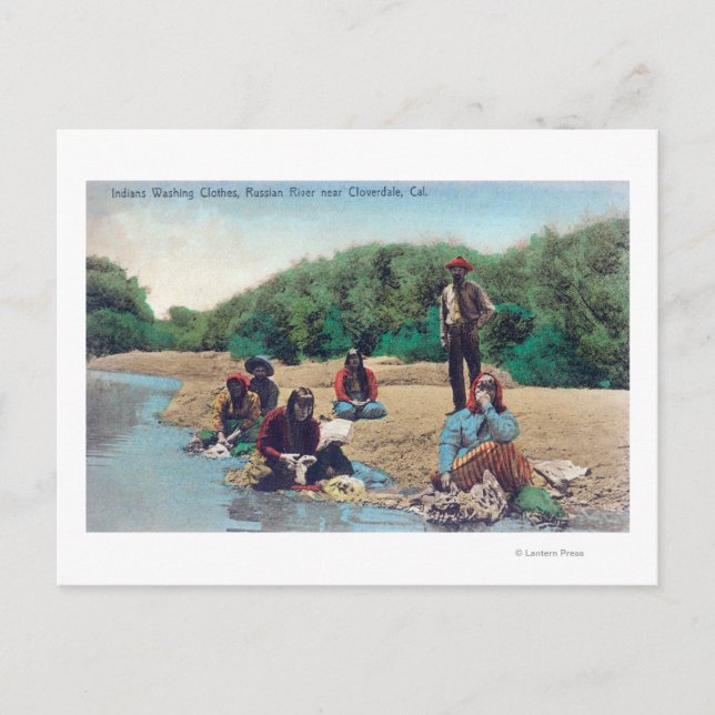 Postal Indios lavando ropa en el río ruso (Anverso)