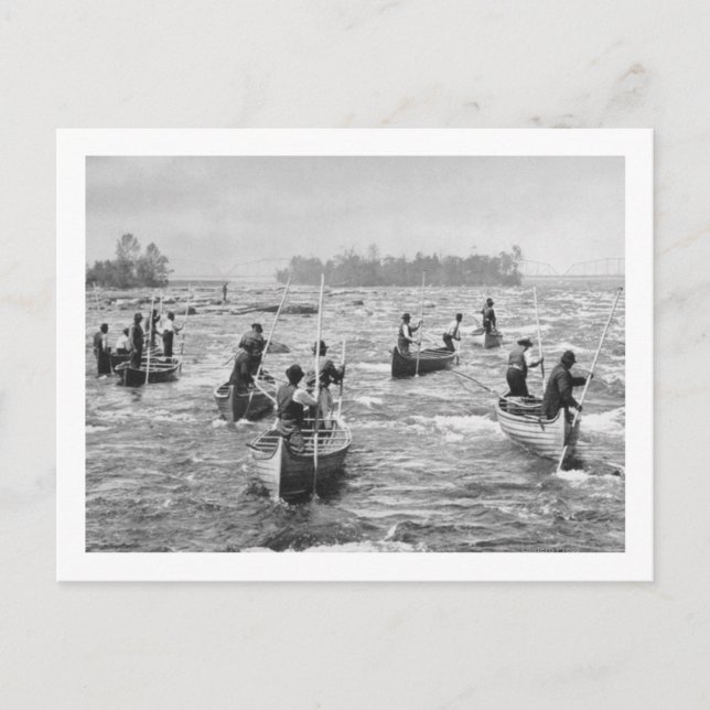 Postal Indios pescando en el canal de Soo (Anverso)