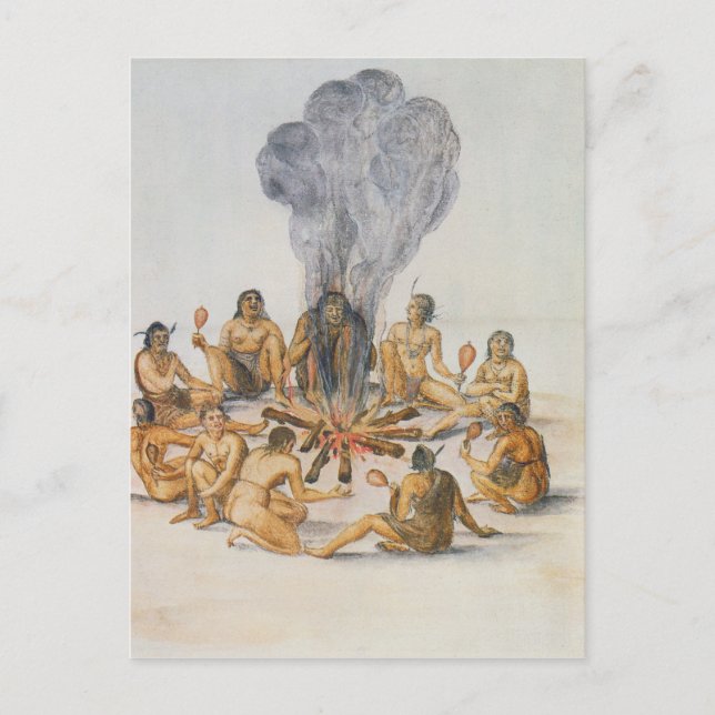 Postal Indios rodean un incendio (Anverso)