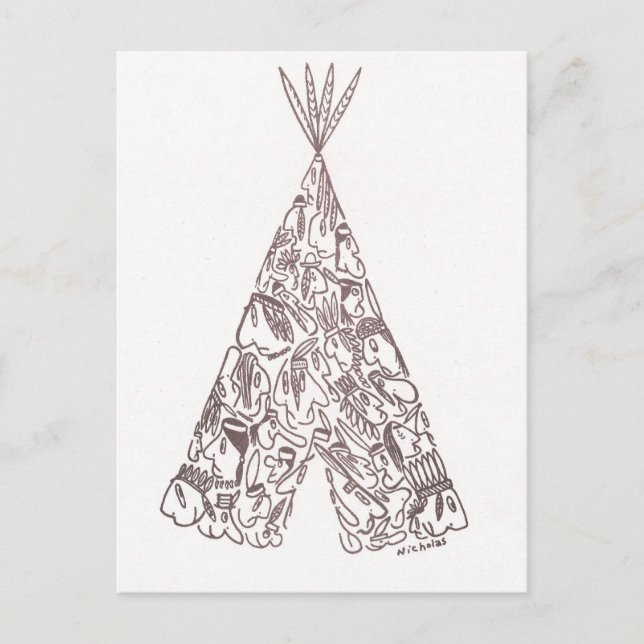 Postal INDIOS - TEPEE - hecho de pequeños norteamericanos (Anverso)