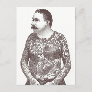 Postal Individuo tatuado del Victorian con el bigote