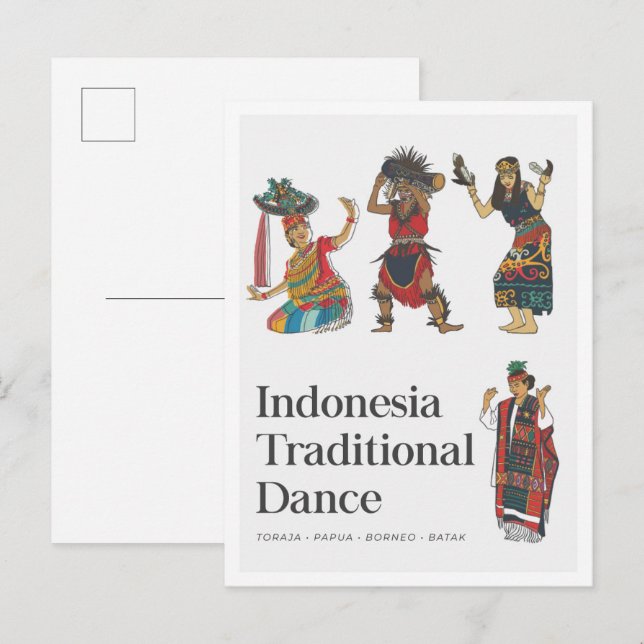 Postal Indonesia Traditional Dance Borneo Toraja Papua (Anverso / Reverso)