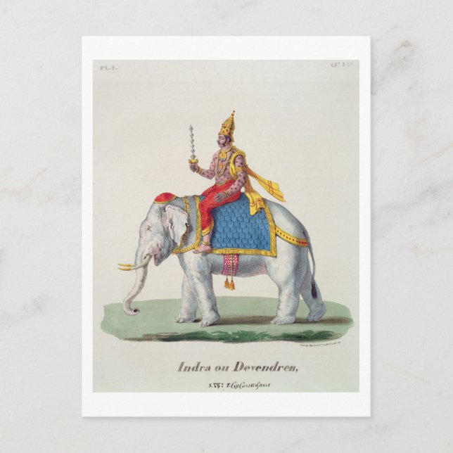Postal Indra o Devendra, de "L'Inde francaise...", eng. (Anverso)