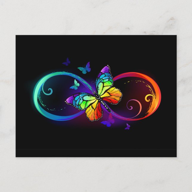 Postal Infinidad vibrante con mariposa arco iris sobre ne (Anverso)