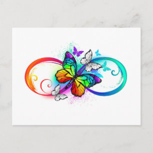 Postal Infinito brillante con mariposa arcoíris