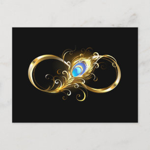 Postal Infinito con la pluma de pavo real dorado